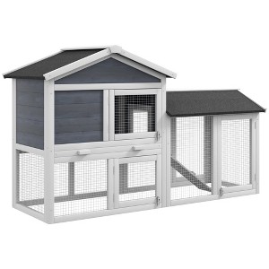 SKYONE 2-Tier Fir Wood Rabbit Hutch with Indoor Living Space, Outdoor Run, Non-Slip Ramp, Lockable - 1 of 4