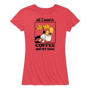 Women's - Disney - Coffee And My Dog Short Sleeve Graphic T-Shirt - 1 of 4