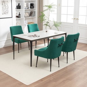 SEYNAR Modern Glam Velvet Black Metal Legs Dining Chair or Vanity Chair Set of 4 with Rear Handle - 1 of 4