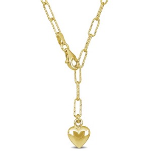 EVERLY JEWELRY | Silver Heart Charm Lariat Oval Link Necklace– Multiple Metal color Options - 1 of 4