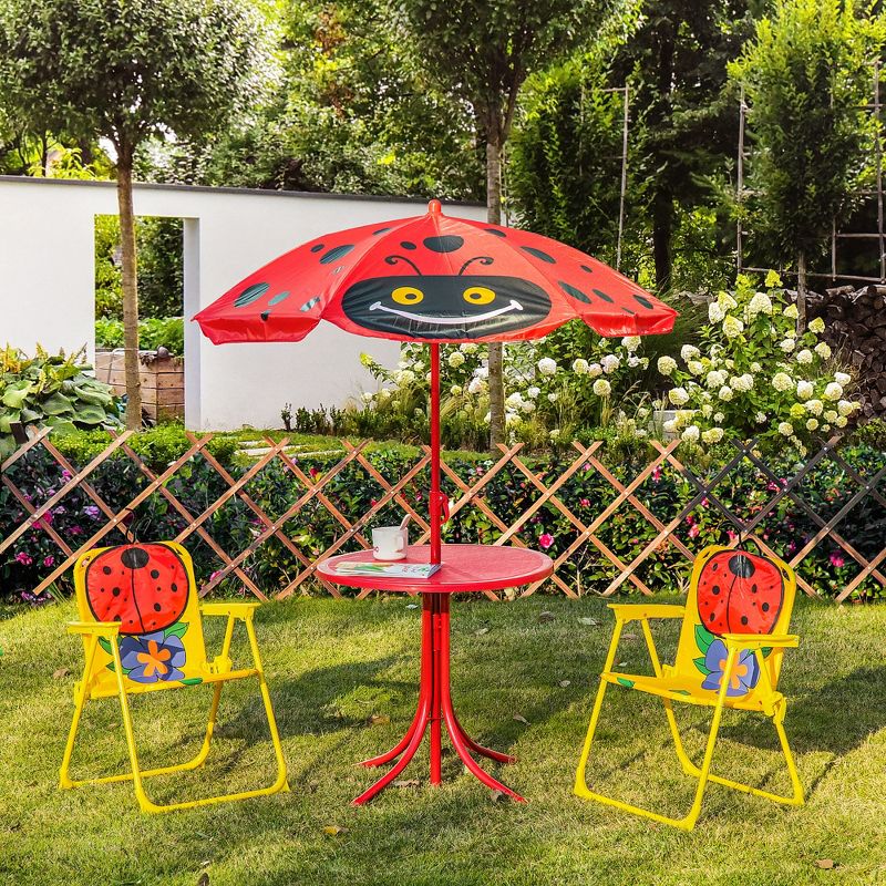 Outsunny Kids Picnic Table and Chair Set, Outdoor Folding Garden Furniture, for Patio Backyard, with Monkey Pattern, Removable & Height Adjustable Sun Umbrella, Aged 3-6 Years Old, 2 of 7