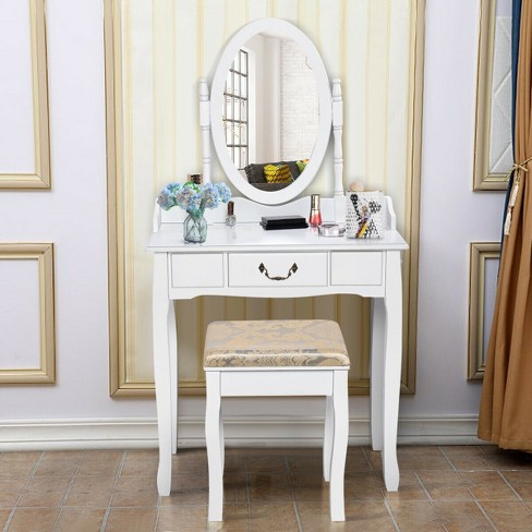 Costway Vanity Table Jewelry Makeup, Vanity Table With Bench And Mirror