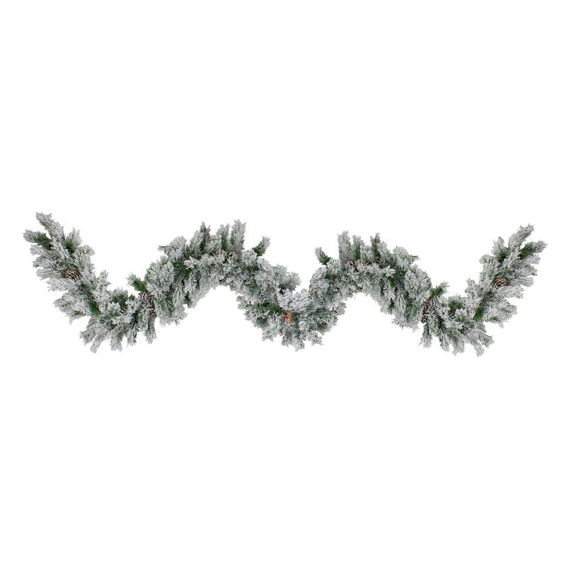Northlight 9' x 10" Unlit Flocked Angel Pine with Pine Cones Artificial Christmas Garland, 1 of 6