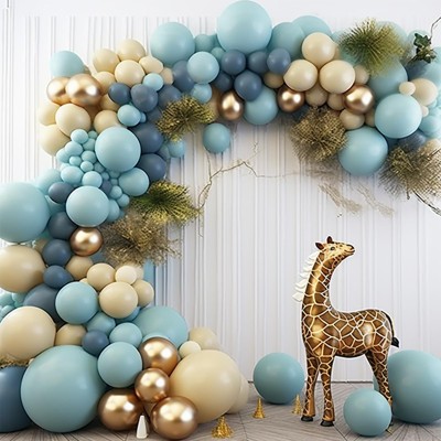 PartyWoo Balloons Blue Gold Boho Chrome 18 12 10 5 Inch 140 pcs