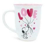 Silver Buffalo Peanuts Snoopy "Love" Balloons Wide Rim Ceramic Mug | Holds 16 Ounces