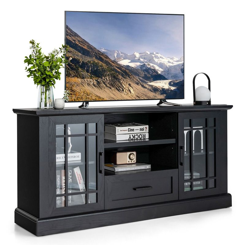 Tangkula Farmhouse TV Stand for TVs up to 70" Media Center w/ Glass Doors Cubbies & Drawer, 1 of 11