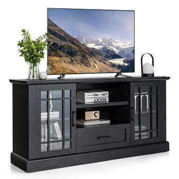 Tangkula Farmhouse TV Stand for TVs up to 70" Media Center w/ Glass Doors Cubbies & Drawer