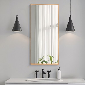 Lirago 47" x 22" Rectangle Hanging Bathroom Mirror with Gold Scratch-Resistant Aluminum Alloy Frame - 1 of 3