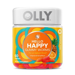 OLLY Hello Happy Gummy Worm Supplements with Vitamin D and Saffron - 60ct - 1 of 4