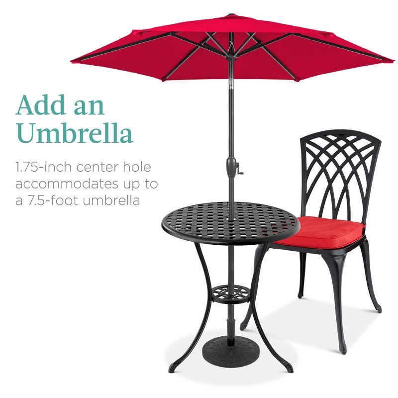 Best Choice Products 3-Piece Aluminum Patio Bistro Set w/ Umbrella Hole, 2 Chairs, Polyester Cushions - Black/Red, 5 of 8