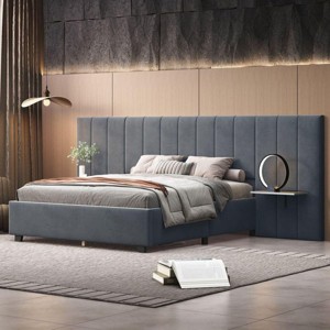 Streamdale Queen Size Upholstered Platform Bed with Big Headboard, Bedroom Furniture, Velvet, Gray - 1 of 4