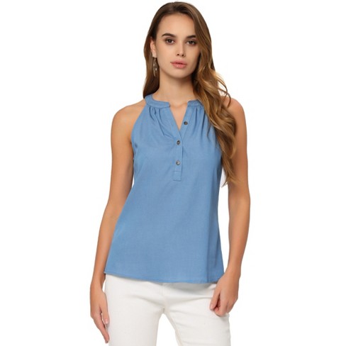 Allegra K Women's Satin Work Collar Sleeveless Button Down Shirts : Target