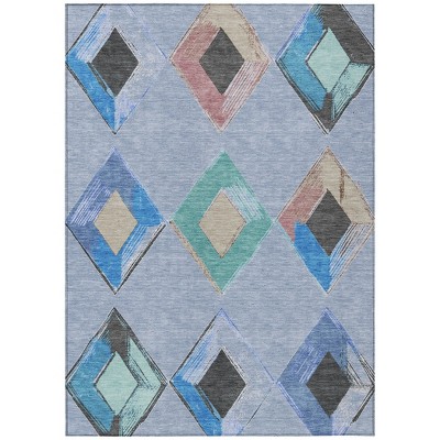 Denim Blue Mint Green And Gray Geometric Washable Indoor Outdoor Area Rug