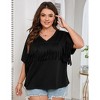Women's Plus Size Fringe Hem Short Sleeve V-Neck Oversized T Shirt Tops - 2 of 4