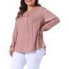 Agnes Orinda Women's Plus Size V Neck Striped Long Sleeve Button Down Blouses - 2 of 4