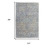 Gray Blue and Tan Abstract Hand Woven Distressed Area Rug With Fringe - 3 of 4