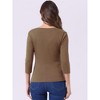 INSPIRE CHIC Women's V Neck 3/4 Sleeves Solid Knitted Buttons Decor Ruched Blouse - 4 of 4