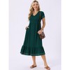 INSPIRE CHIC Women's Summer V Neck Short Sleeve Contrast Trim A Line Midi Summer Dress with Pockets - 3 of 4