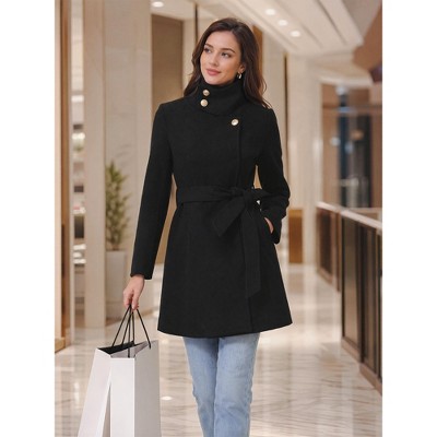 INSPIRE CHIC Women's Single Breasted Long Sleeve Winter Warm Stand Collar Outerwear Pea Coat X-Large Black — фото 4
