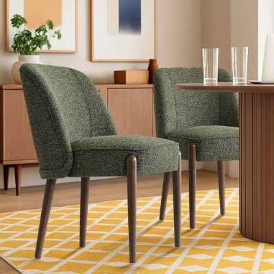 Mid Century Modern Linen Dining Room Chair Upholstered Dining Chair​ Set of 2,Solid Wood Dining Chair with Beech Legs for Kitchen-Tanpinhause