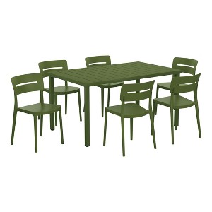 WestinTrends Playa 7-Piece Outdoor Rectangular Metal Patio Dining Table Set With Stackable Patio Chairs - 1 of 4