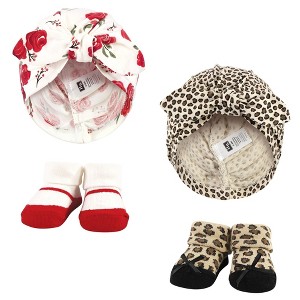 Hudson Baby Infant Girl Turban and Socks Set, Red Rose Leopard, One Size - 1 of 4
