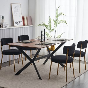 Set of 2 Mid-century Modern Dining Chairs , Teddy Fabric Upholstery, Curved Back , Metal Frame - 1 of 4