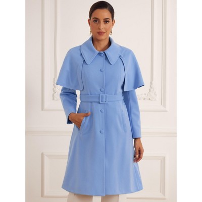 INSPIRE CHIC Women's Removable Cape Single-Breasted Work Casual Outwear Long Coat Blue Medium — фото 4