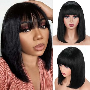 Jessie's Wig Short Bob Human Hair Wigs with Bangs for Women Natural Black 12Inch - 1 of 4