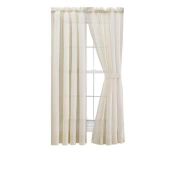 Ellis Curtain Cotton Voile 1.5" Rod Packet Tailored Curtain Panel Pair for Windows Natural