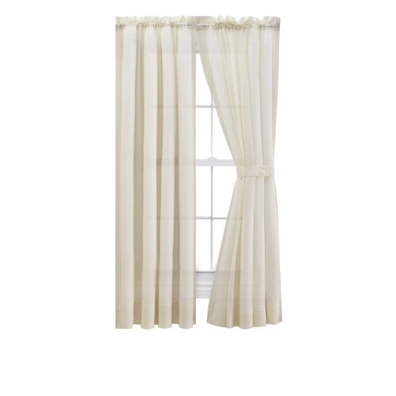 Ellis Curtain Cotton Voile 1.5" Rod Packet Tailored Curtain Panel Pair for Windows Natural, 1 of 5