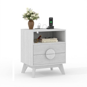 Modern Fluted Night Stand, Bedroom Nightstand with USB Charging Station, Wood Fluted Bedside Table - 1 of 4