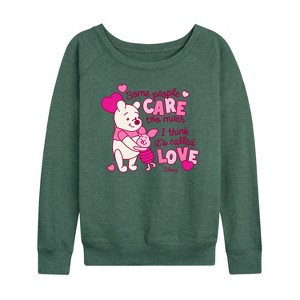 Women's - Winnie the Pooh - Care Too Much Called Love Lightweight French Terry Wide Neck Long Sleeve Shirt - 1 of 4