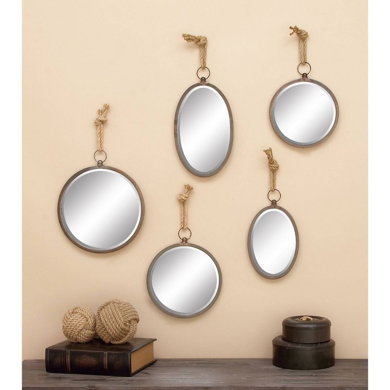 Set of 5 Metal Wall Mirrors with Hanging Rope Gray - Olivia &#38; May, 2 of 8