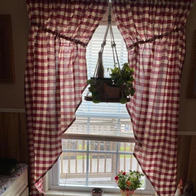 user image by Llilli, Kate Aurora Farmhouse Plaid Gingham Check Swag Valance Curtain Panel Pair