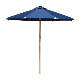 LAGarden Boho 32 LED 9Ft Wood Market Patio Umbrella with Solar Lights - 1 of 4