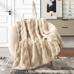 Cozy Bliss Faux Fur Throw Blanket Soft Textured Bed Blanket - 1 of 4
