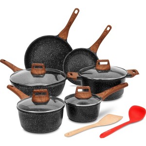 Aoibox Nonstick Cookware Set, 12-Piece Granite Coating Pots and Pans for All Stovetops, PFOA Free, Black - 1 of 4