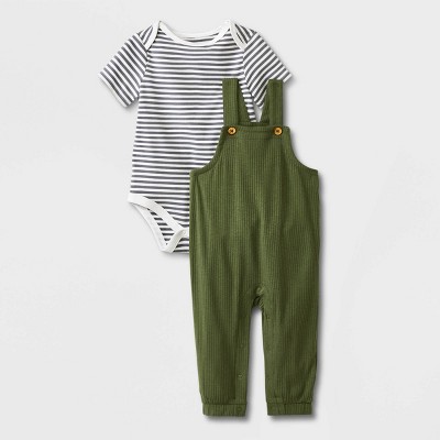 Image of Baby Boys' 2pc Short Sleeve Bodysuit & Overalls Set - Cat & Jack™ Olive Green 0-3M