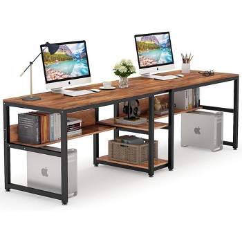 Tribesigns Double Desk with Bookshelf, 78.7" Computer Office Double Desk for Two Persons, Writing Desk Workstation with Shelf for Home Office