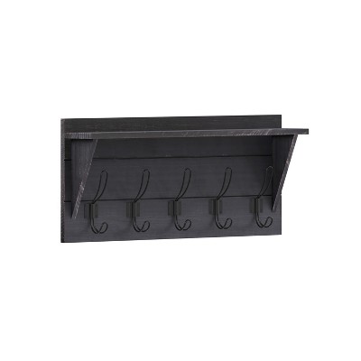 25 x 9 Entryway Floating Utility Wall Shelf with Hooks Black - Danya B.