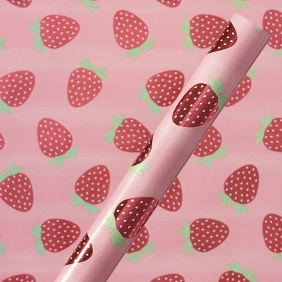 Cute Strawberry and Flowers Pattern Print Wrapping Paper by