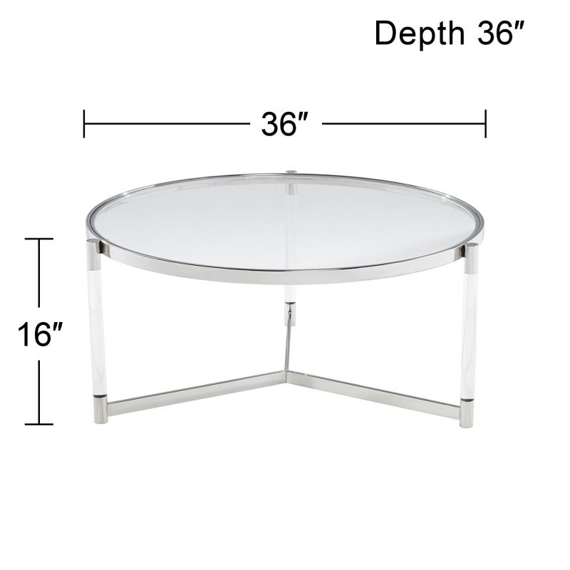 55 Downing Street Stefania Modern Metal Round Coffee Table 36" Wide Silver Glass Tabletop Clear Acrylic Legs for Living Room Bedroom Bedside Entryway, 4 of 9
