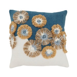 Saro Lifestyle Delicate Embroidered Floral Down Filled Pillow, 18"x18", Blue - 1 of 4