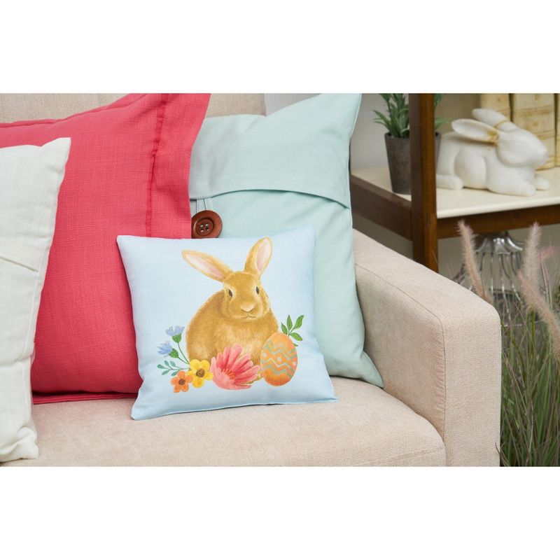 C&F Home 10" x 10" Blue Floral Bunny Woven Throw Pillow, 2 of 6