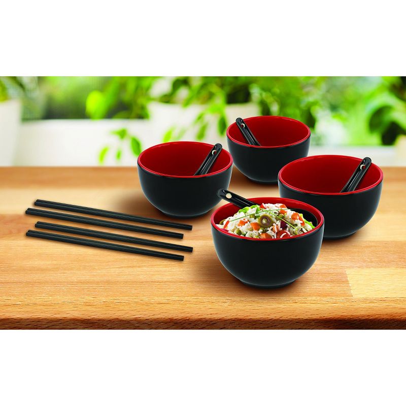 KOVOT Ceramic Serving Bowl Set - Includes (4) 20-Ounce Bowls, (4) Oriental Spoons, (4) Sets Of Chopsticks, 2 of 5