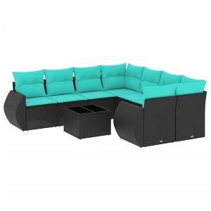 vidaXL Patio Sofa Set with Cushions Outdoor Furniture 9 Piece Poly Rattan - Black and Blue - 1 of 4