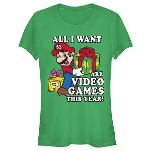 Juniors Womens Nintendo Christmas Mario All I Want Are Video Games T-Shirt - 1 of 3
