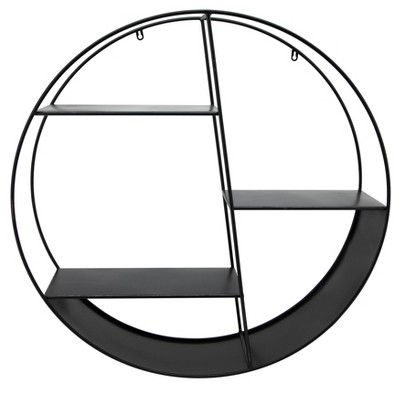 Sagebrook Home 32" Round Black Shelf - 4 Layered Contemporary Floating Metal Wall Shelf for Creative Home, Office, Bathroom