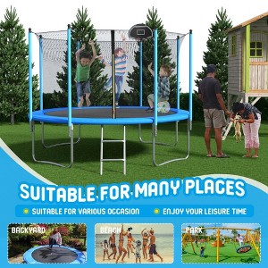 12Ft Trampoline With Basketball Hoop Attachment, Indoor Outdoor Recreational Trampoline With 72 Galvanized Springs, Safety Enclosure Net - 1 of 4